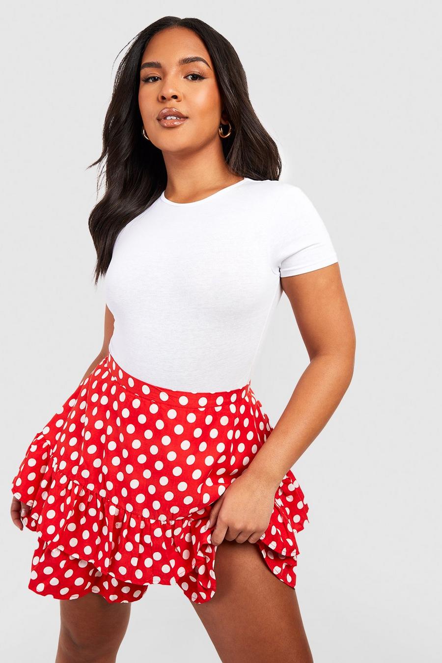 Red Plus Woven Polka Dot Ruffle Shorts  image number 1