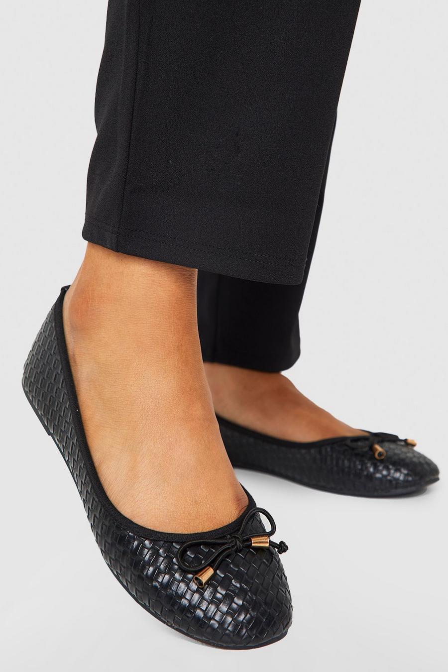 Black Woven Bow Detail Ballet Flats image number 1