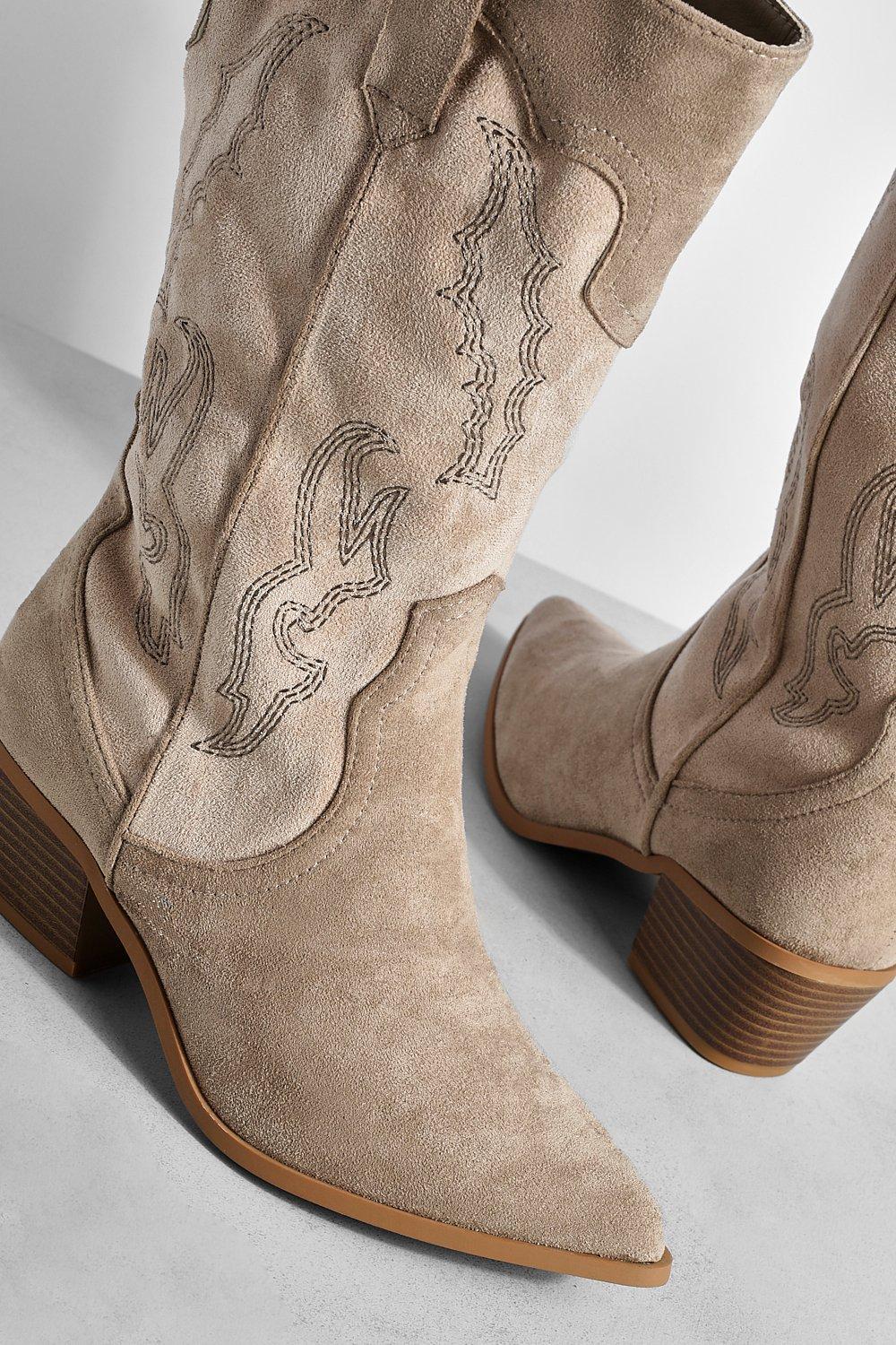 Contrast Panel Detail Western Cowboy Boots