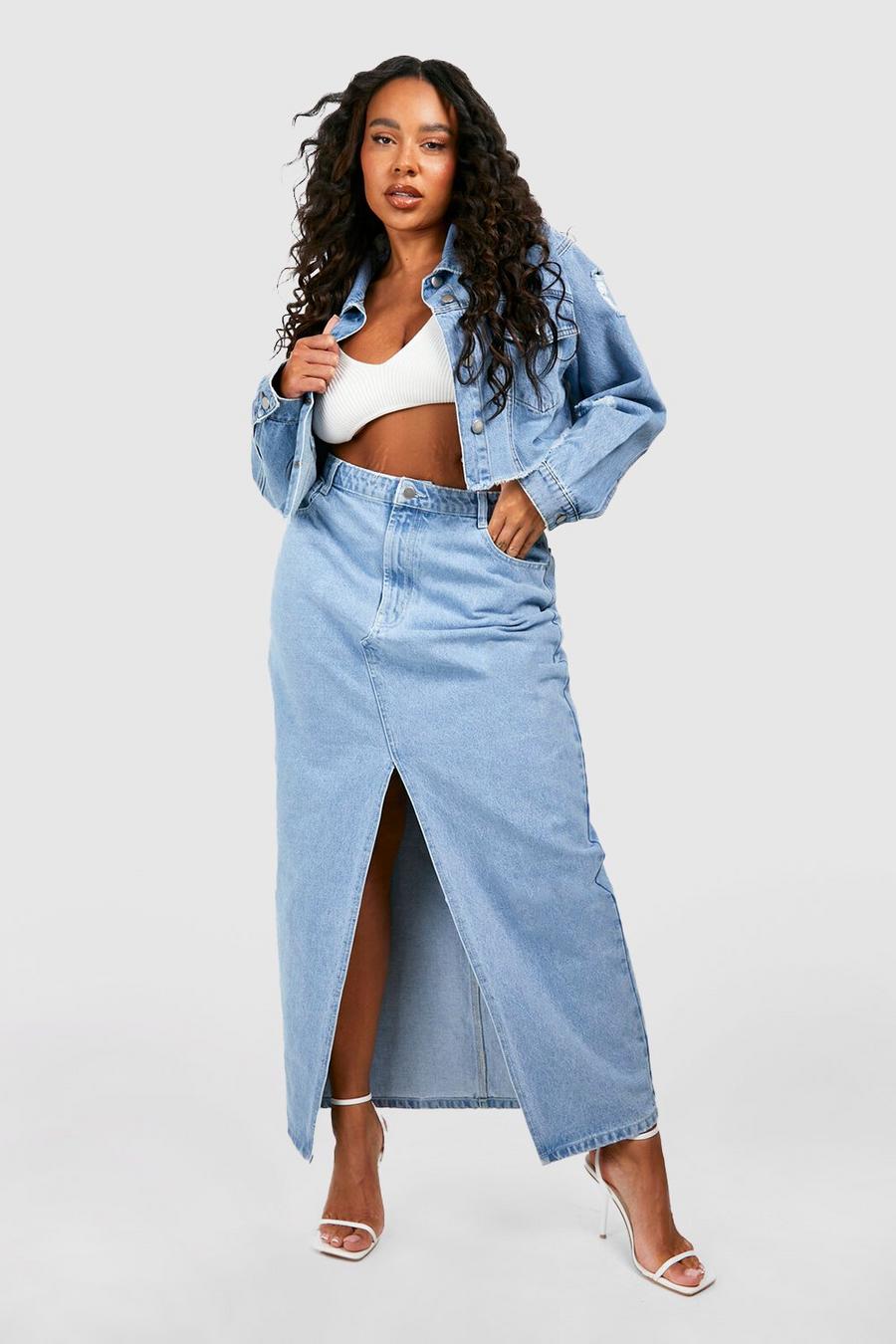 Gonna maxi Plus Size in denim con spacco frontale image number 1