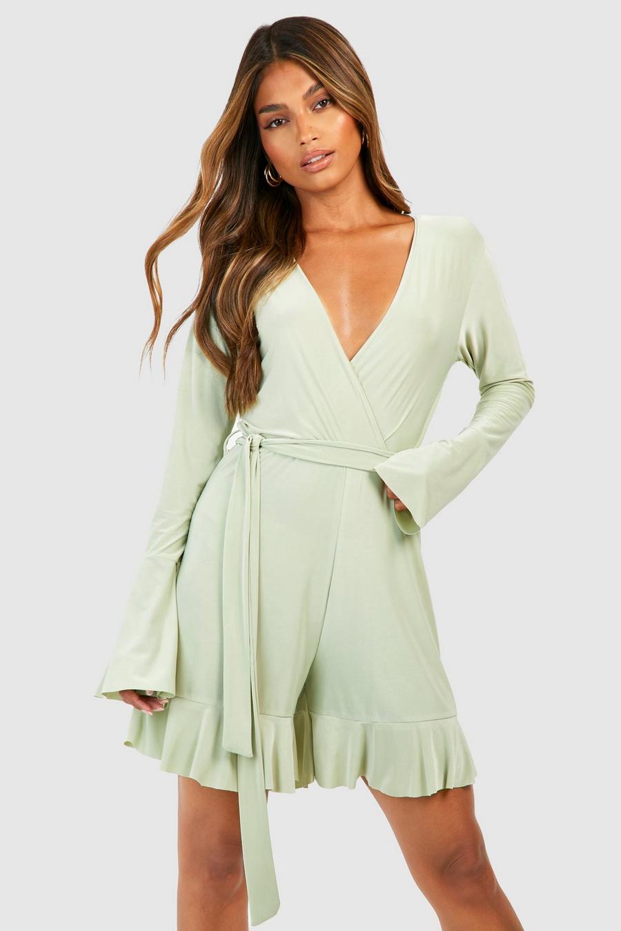 Sage Playsuit Met Wijde Mouwen