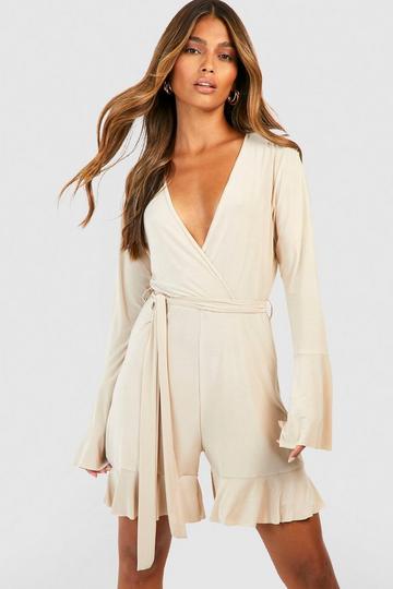 Stone Beige Flare Sleeve Playsuit