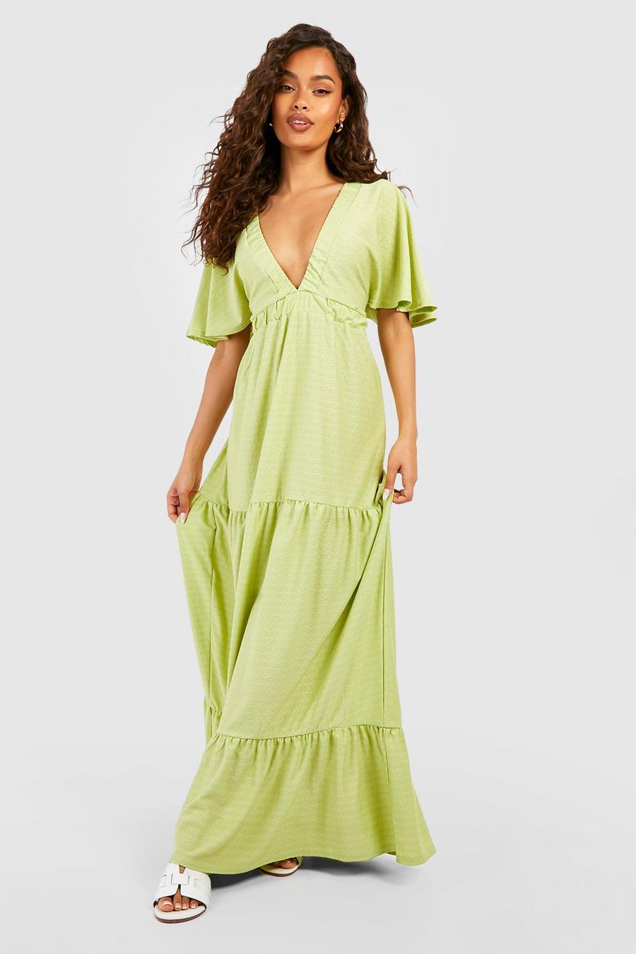 Lime Textured Plunge Maxi Dress image number 1