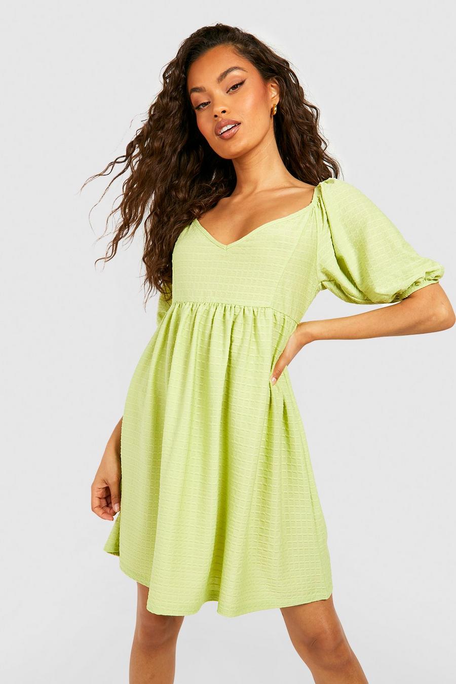 Lime Textured Mini Smock Dress