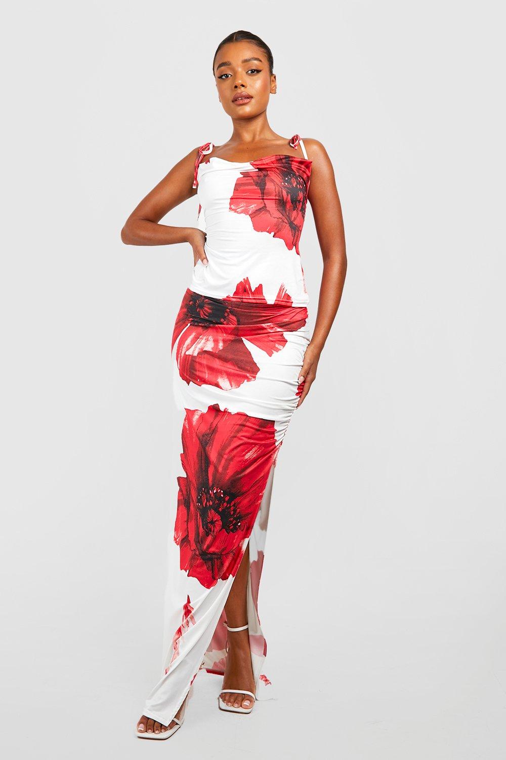 Floral midi skirt clearance boohoo