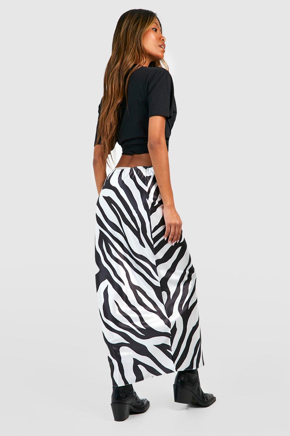 Zebra Print Satin Midaxi Skirt