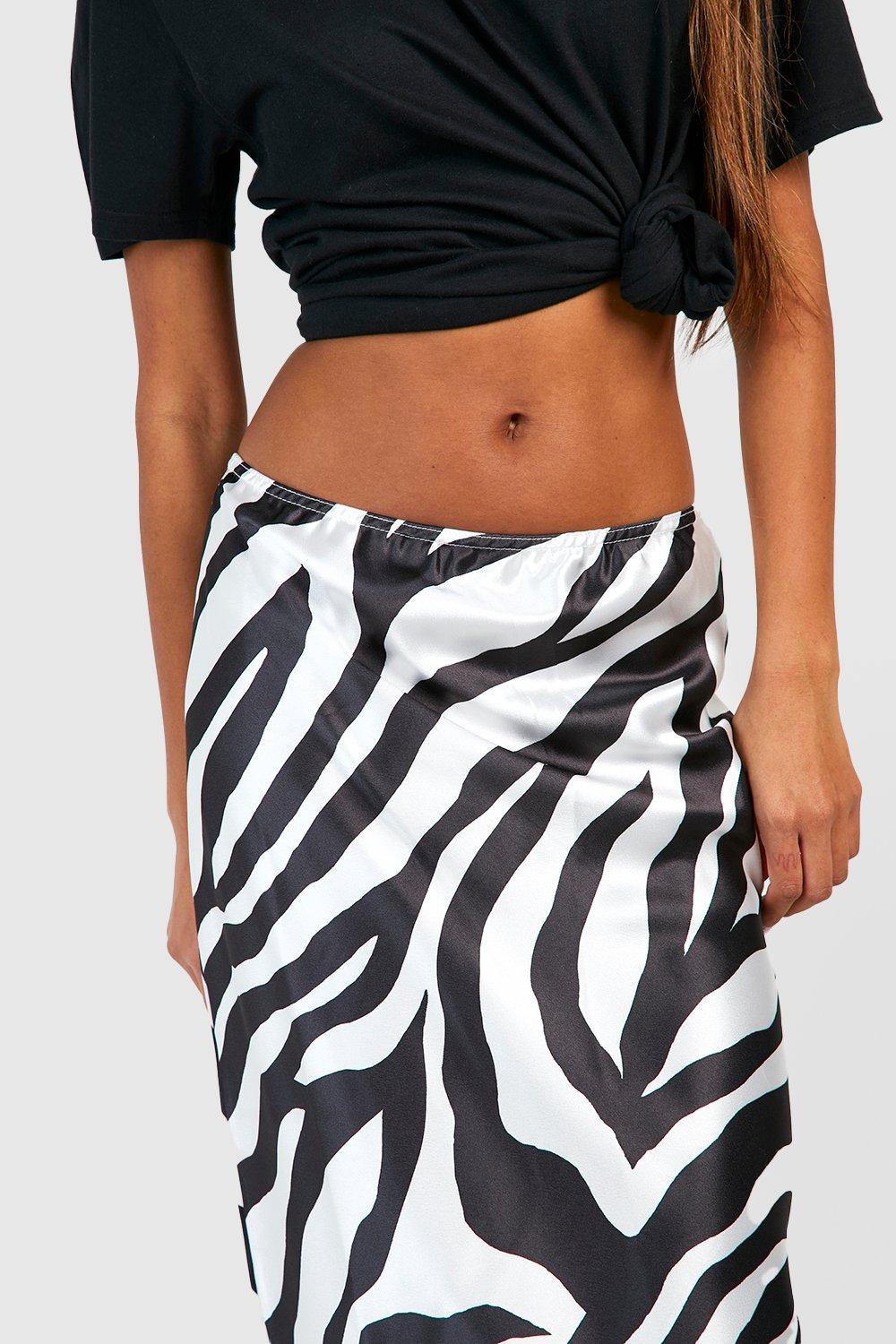 Zebra print a discount line satin midi skirt