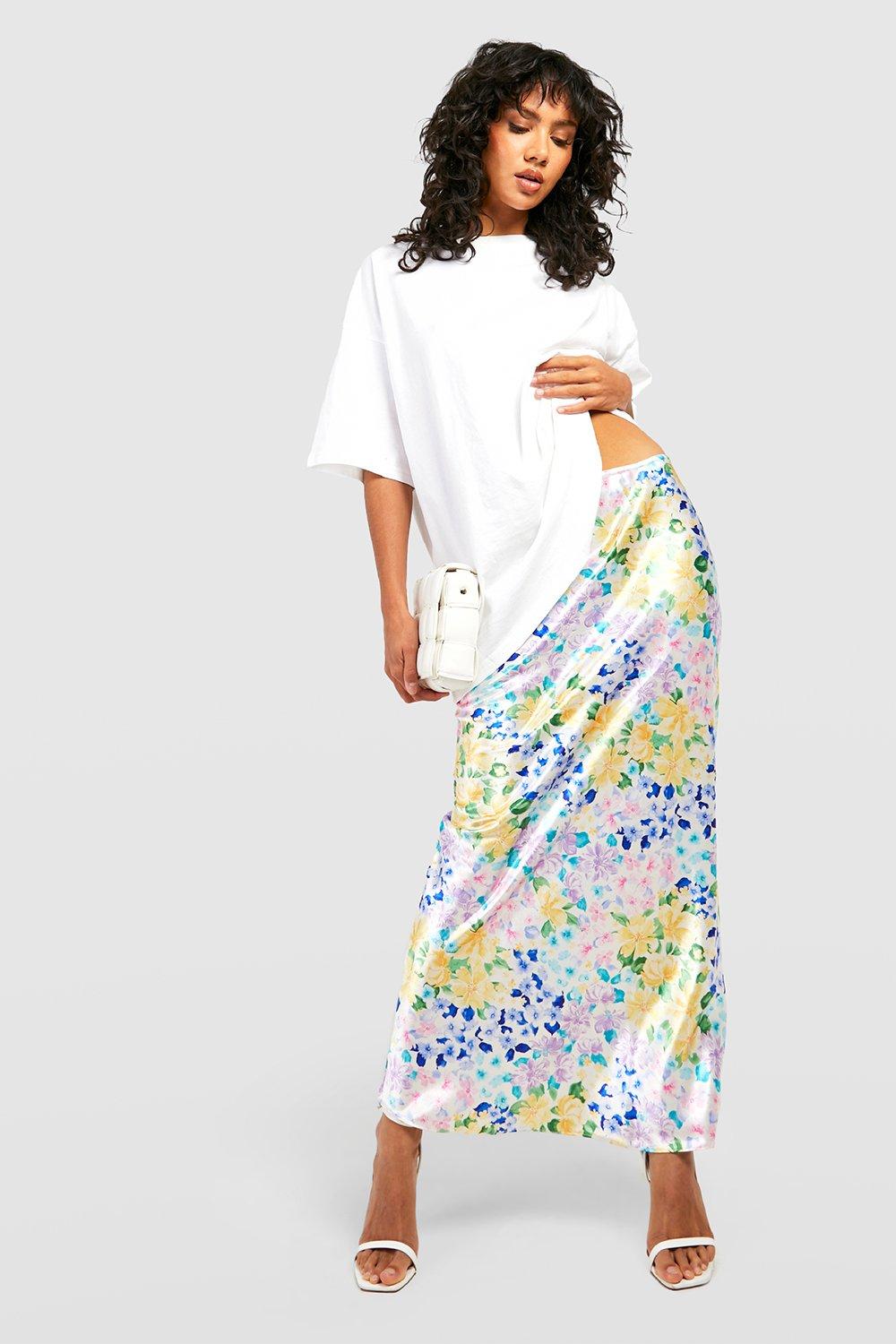 Satin midi hotsell skirt floral