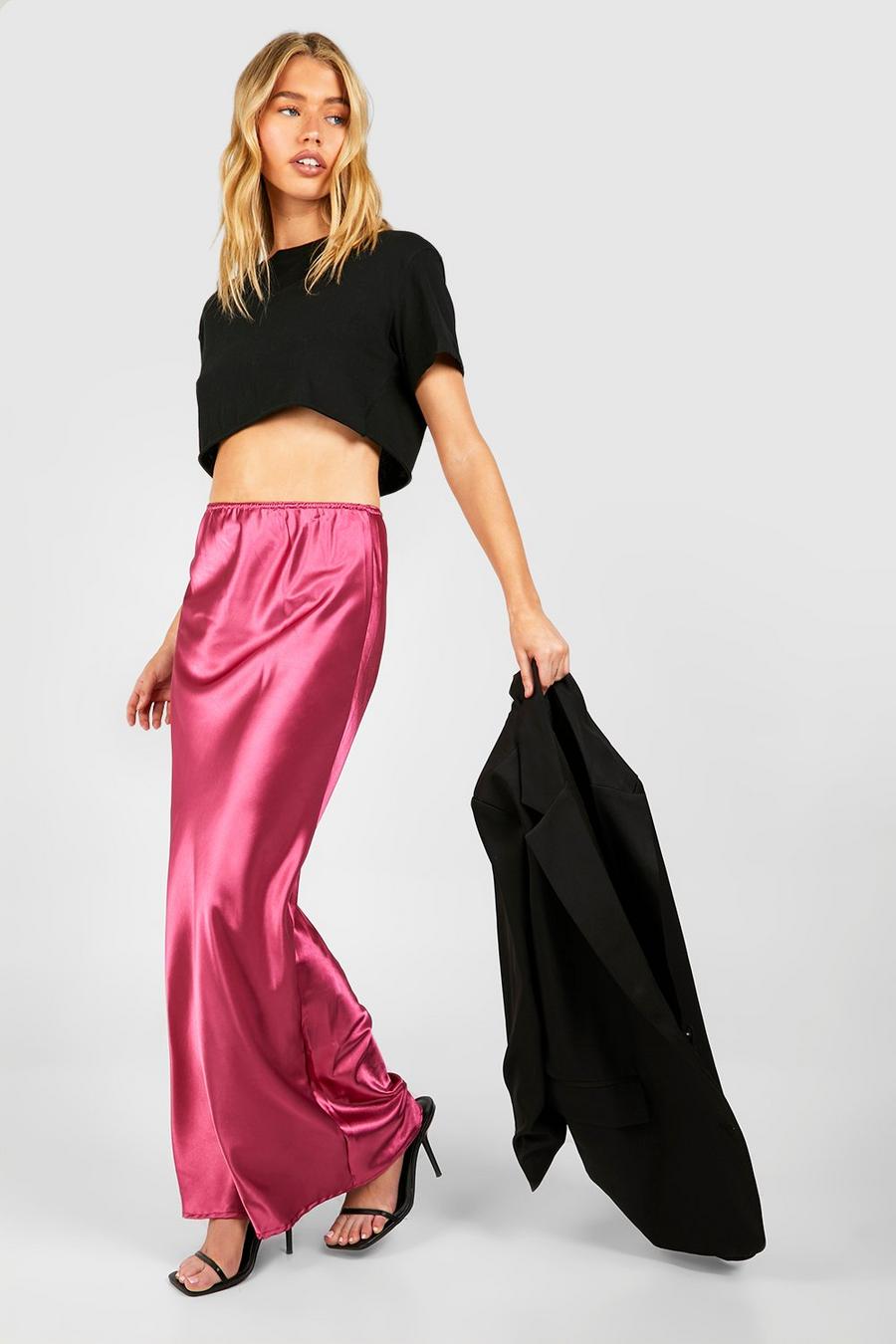 Pink Satin Bias Maxi Skirt