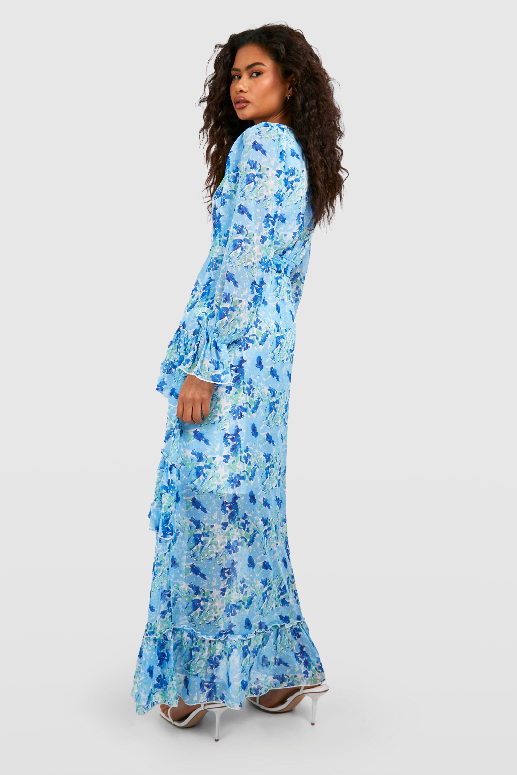 Blue floral clearance chiffon maxi dress