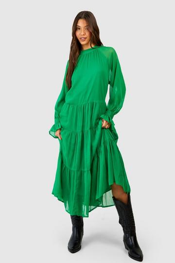 Chiffon Tiered Midi Dress bright green