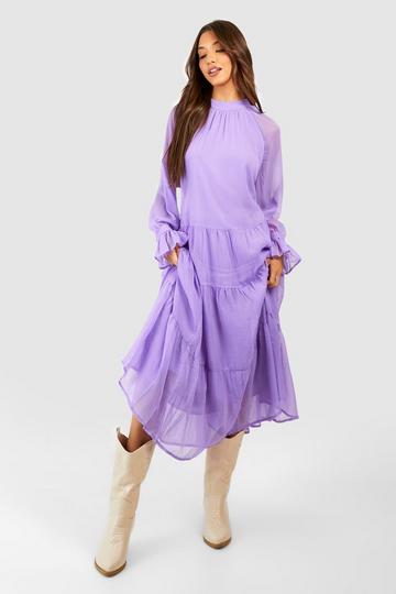 Chiffon Tiered Midi Dress purple