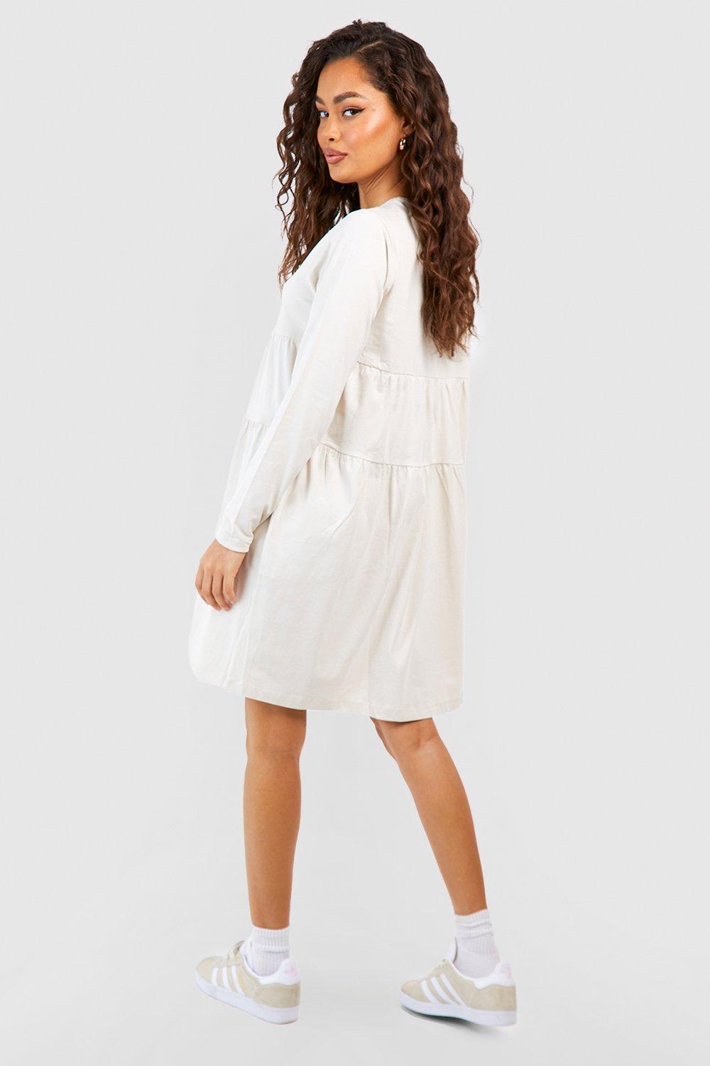 Long sleeve white smock dress hot sale