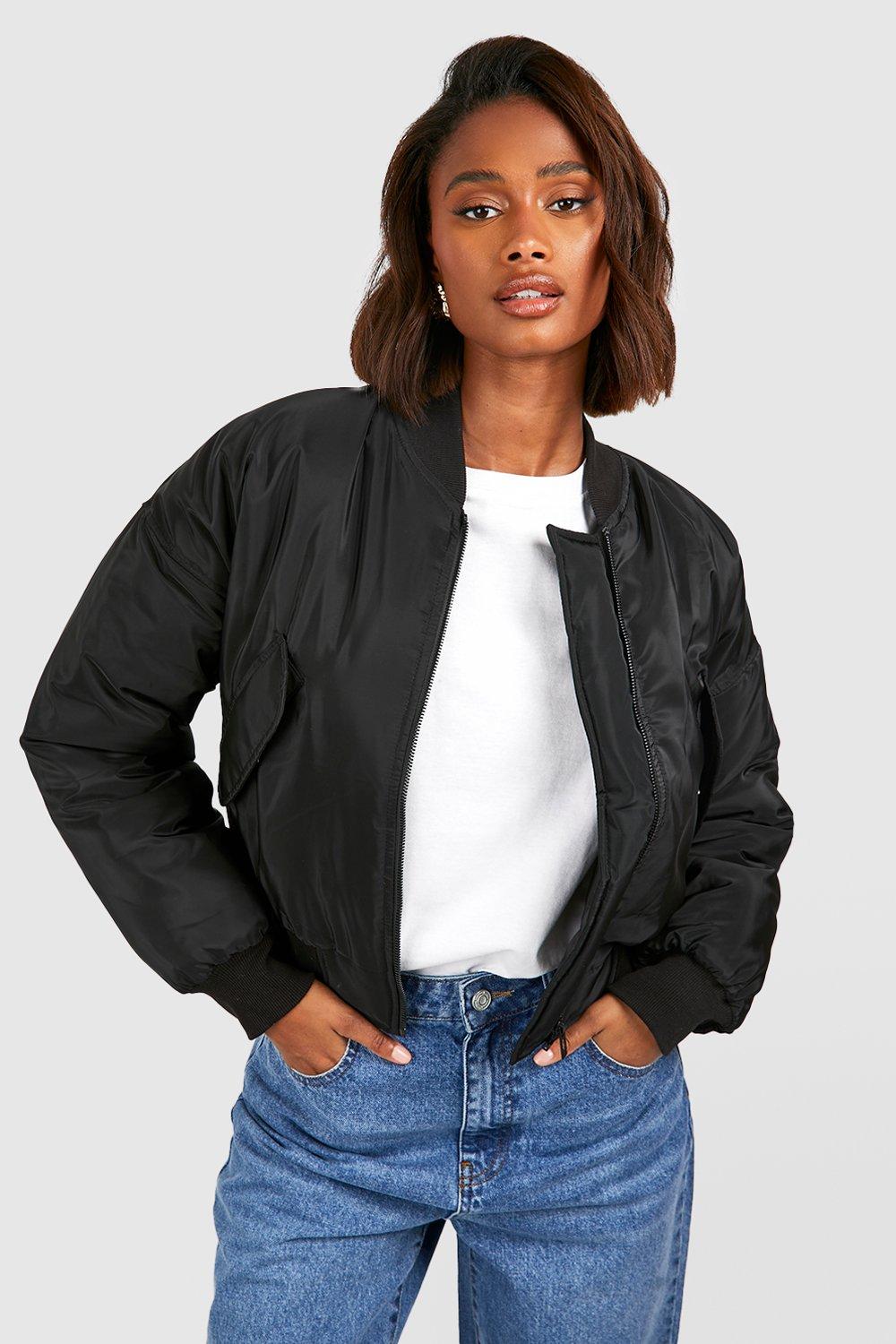 Boohoo black bomber clearance jacket