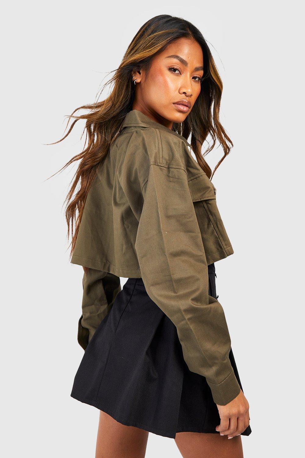 Women's Collared Crop Twill Jacket