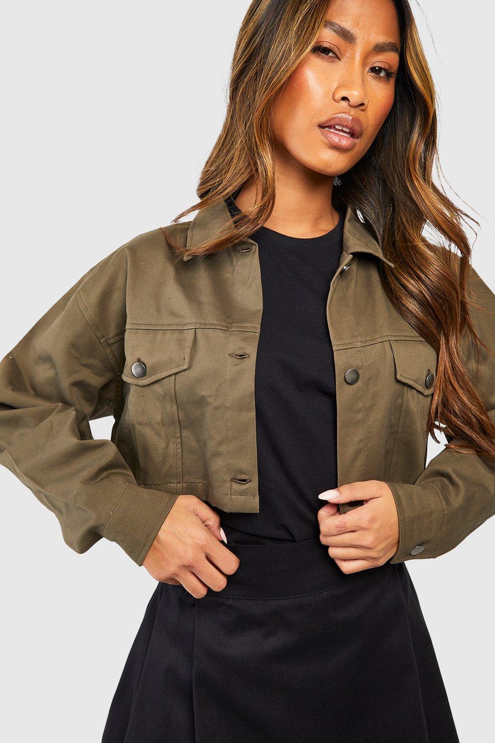 Women's Collared Crop Twill Jacket