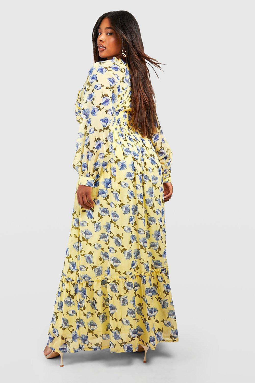 Robe longue jaune online fleurie