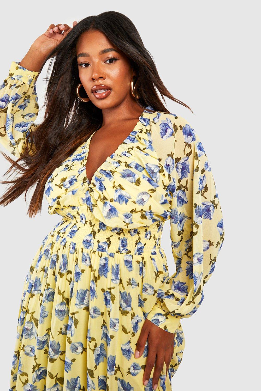 Plus size hotsell yellow floral dress