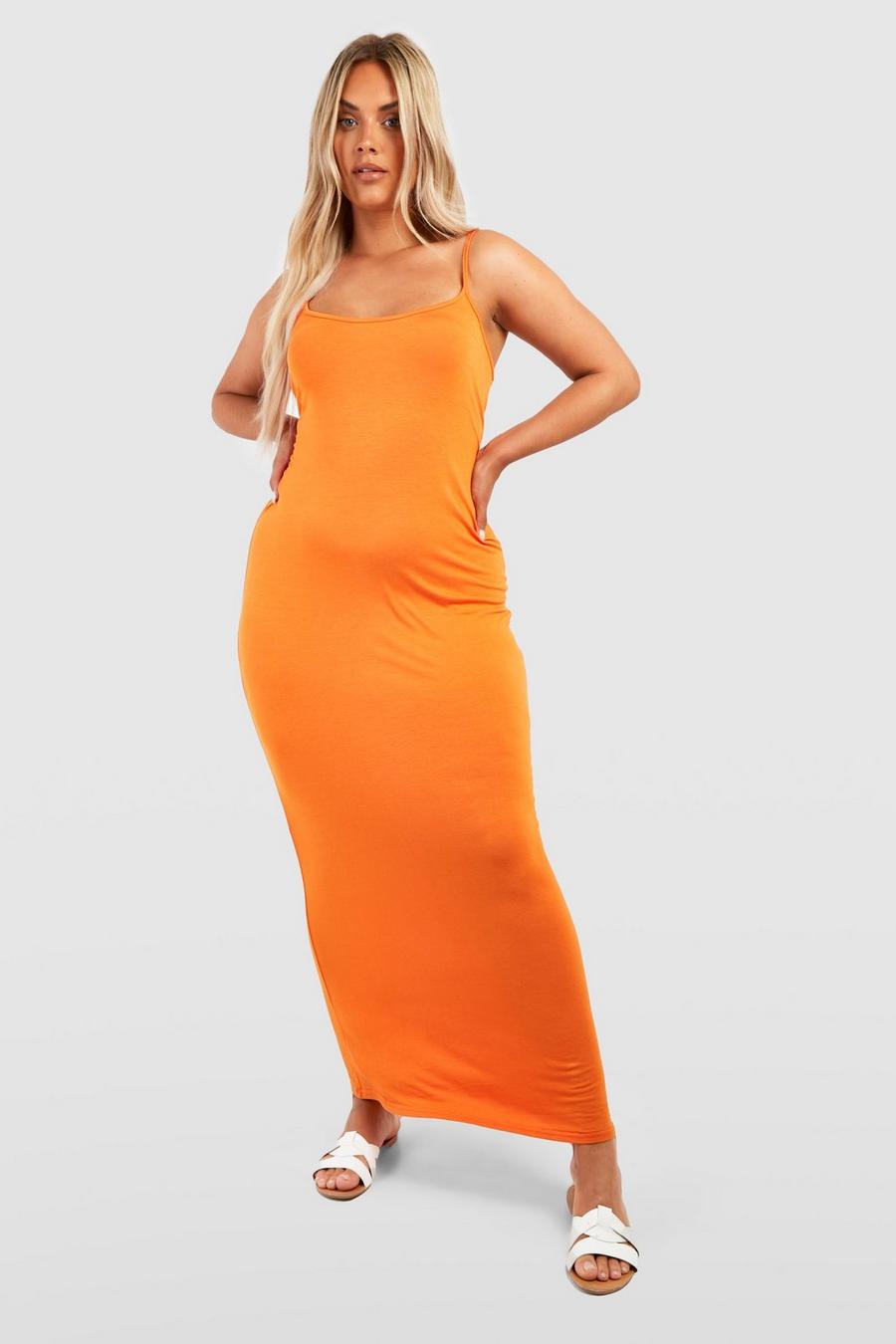 Orange Plus Strappy Scoop Neck Maxi Dress image number 1