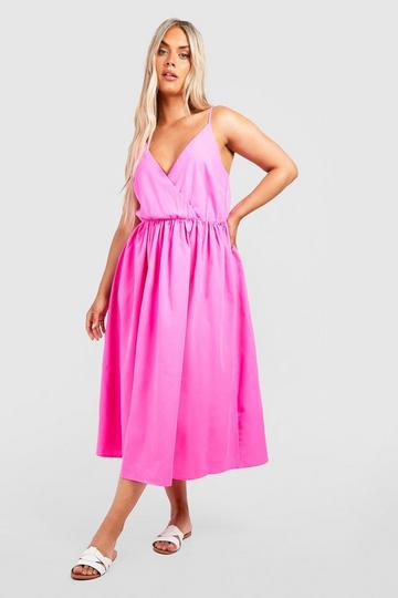 Plus Woven Wrap Midaxi Dress hot pink