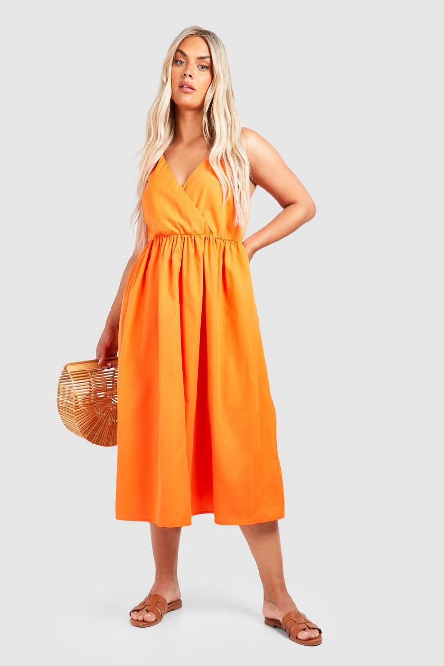Orange Plus Woven Wrap Midaxi Dress image number 1
