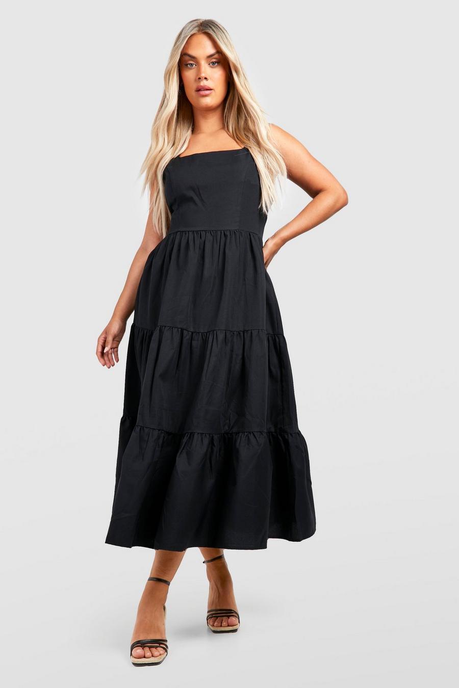 Black Plus Woven Tiered Midi Dress image number 1