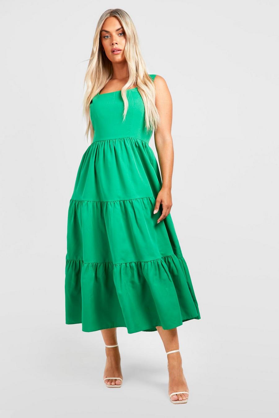 Green Plus Woven Tiered Midi Dress