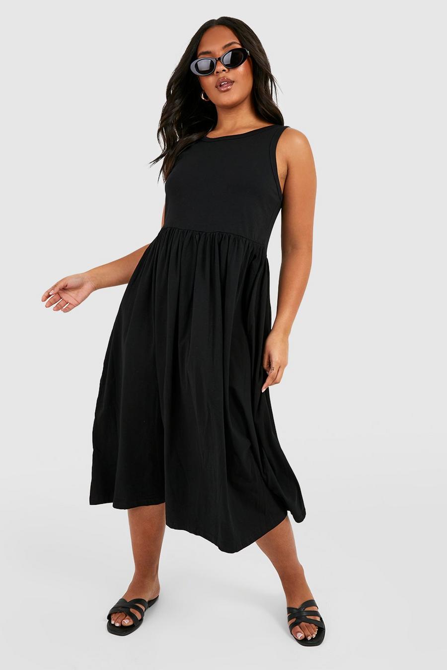 Black Plus Cotton Sleeveless Midi Dress image number 1