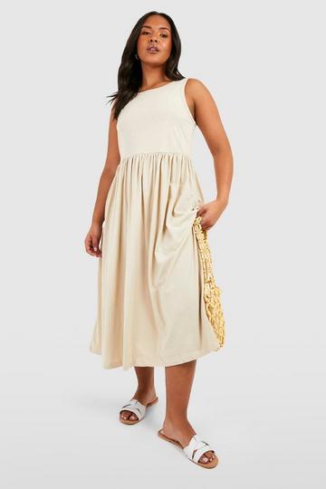 Plus Cotton Sleeveless Midi Dress stone