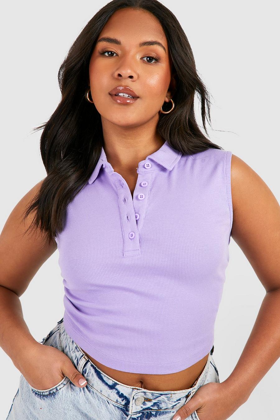 Violet Plus Sleeveless Polo Cropped Top image number 1
