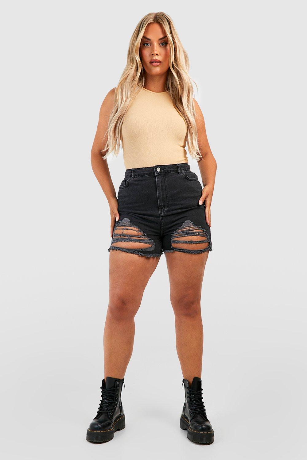 Boohoo black denim on sale shorts