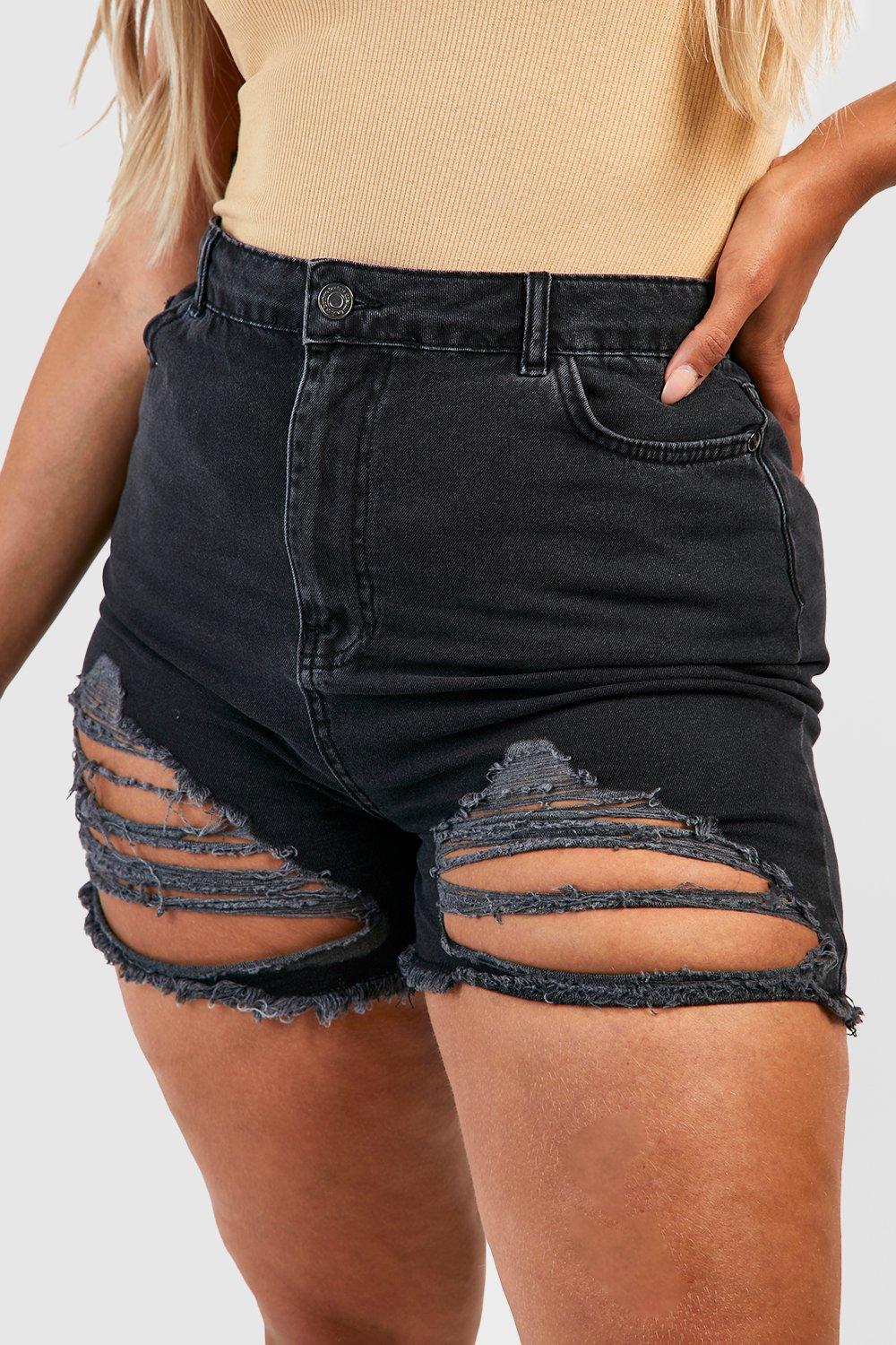 Black ripped best sale mom shorts