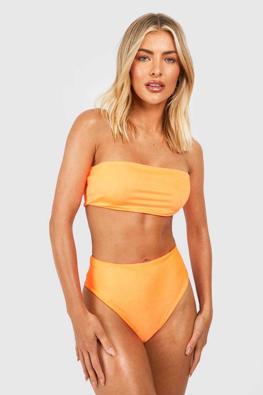 Neon-orange Mixa & Matcha bikiniöverdel i bandeaumodell image number 1