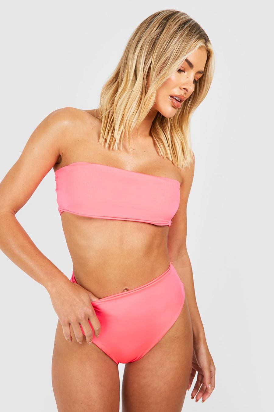 Neon-pink Mix & Match Bandeau Bikini Top image number 1