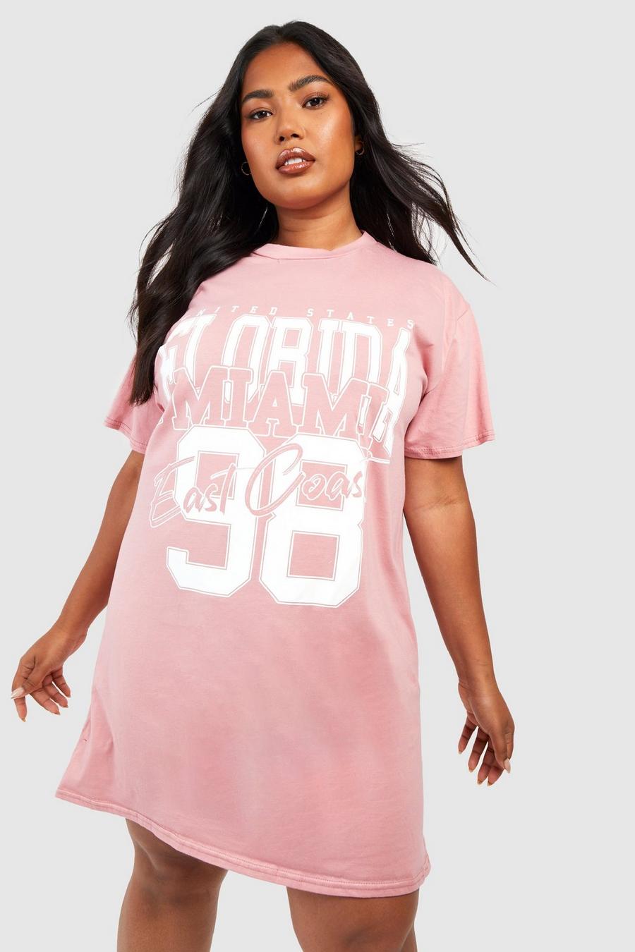 Coral pink Plus Florida Graphic T-Shirt Dress
