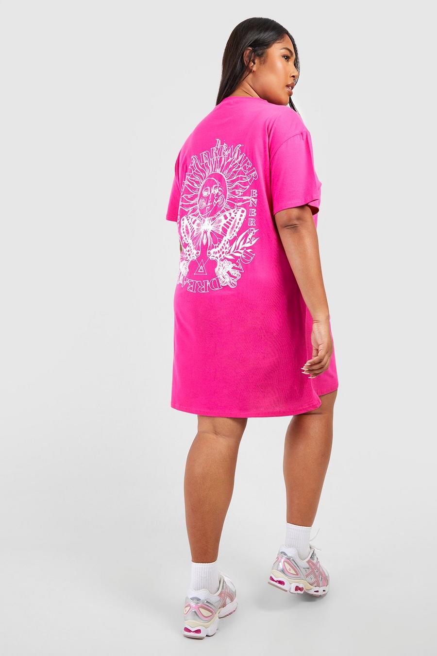 Vestito T-shirt Plus Size con grafica di astrologia, Hot pink rosa