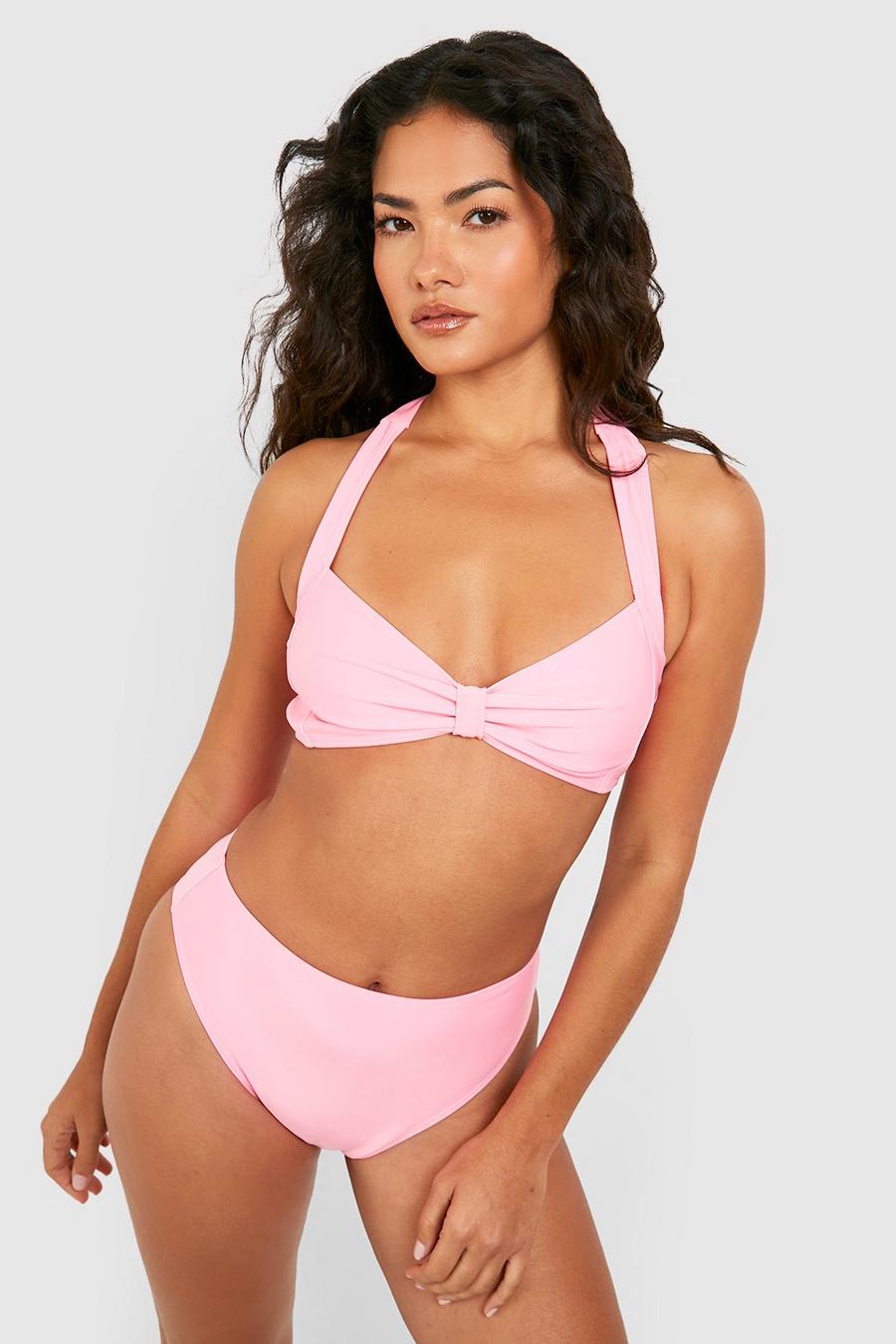 Top bikini allacciato al collo con nodo, Pink