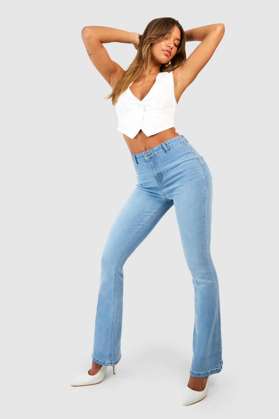 Jeans a zampa Skinny Fit a vita alta modellanti sul retro, Light blue