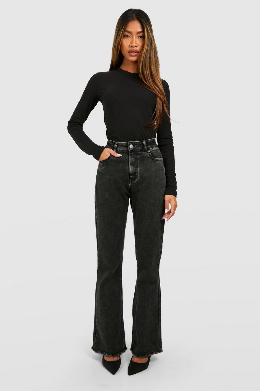 Pantaloni a zampa in denim Stretch modellanti sul retro con fondo sfilacciato, Washed black image number 1