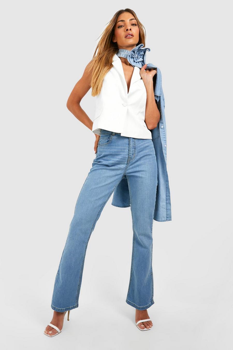 Jeans a zampa Stretch modellanti sul retro con spacco sul fondo, Acid wash light blue
