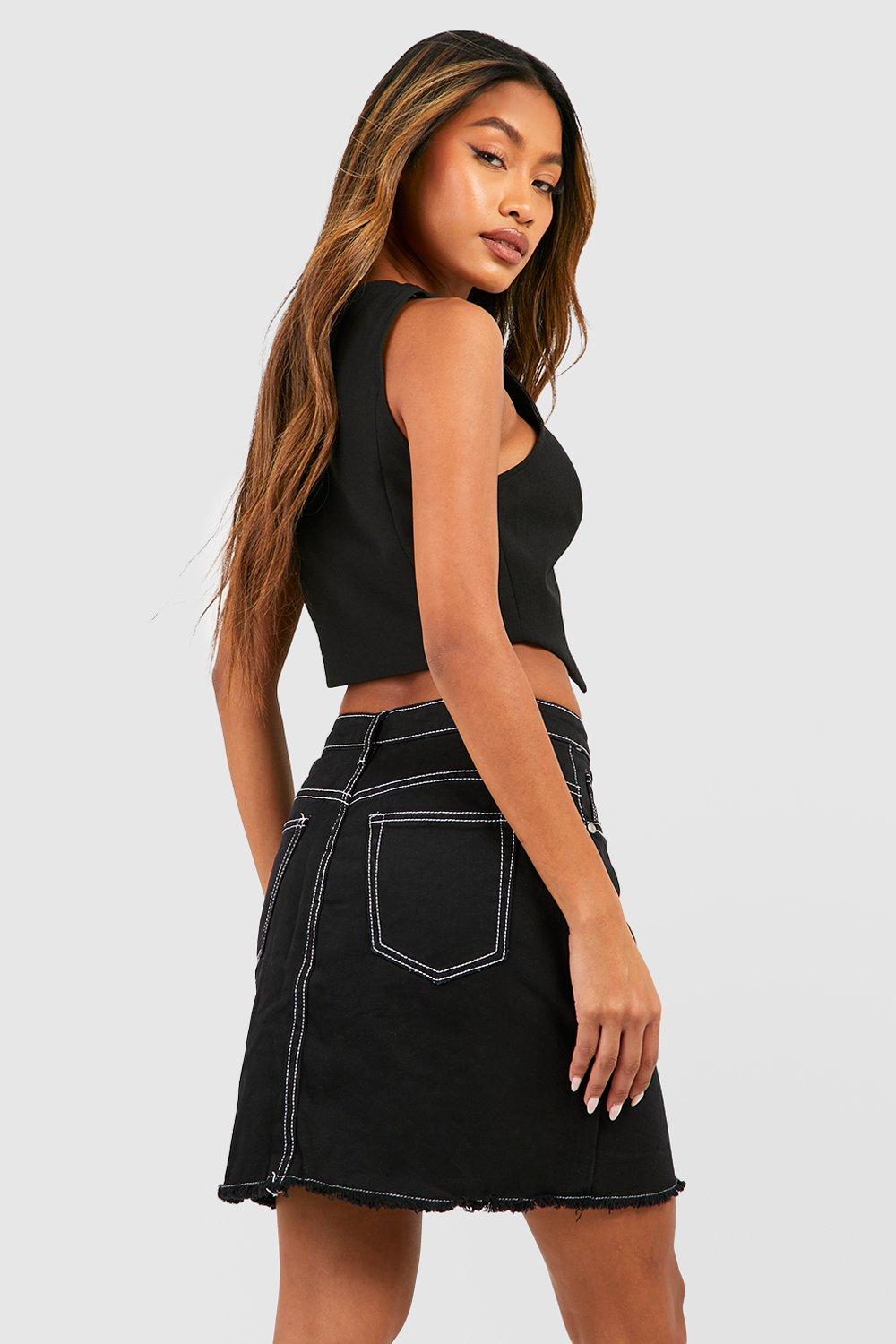 Black denim store skirt white stitching