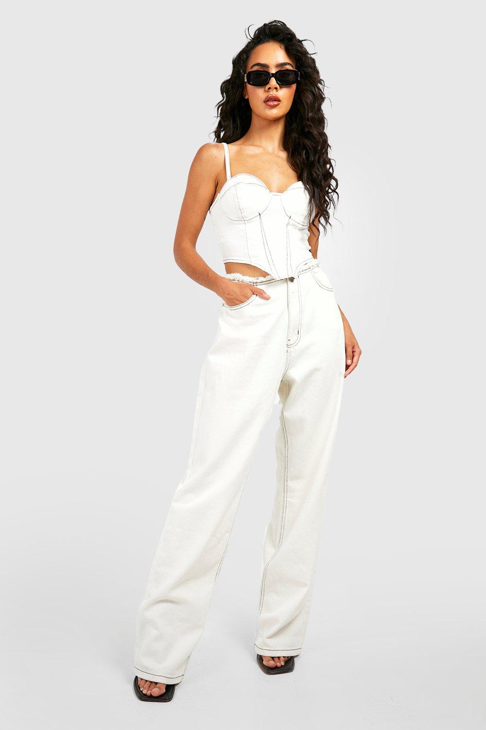 Contrast Stitch Wide Leg Jeans