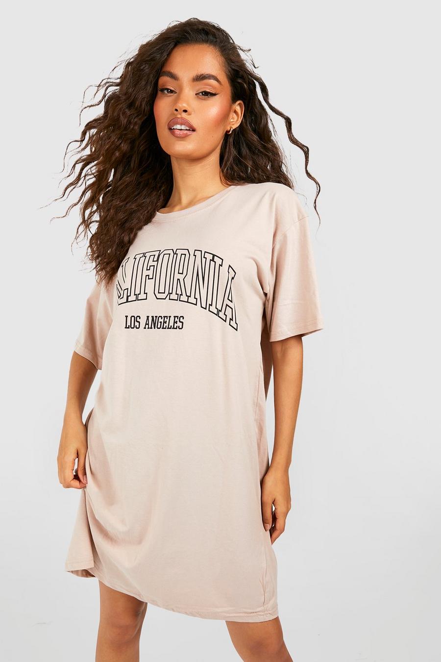 T-Shirt-Kleid mit California Print, Sand beige
