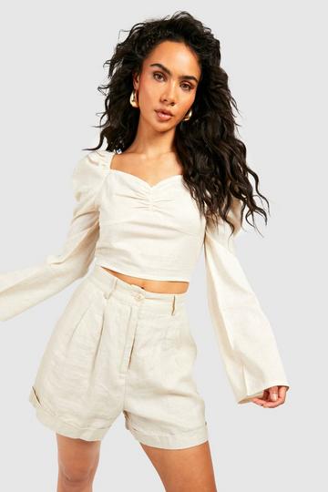 Puff Sleeve Ruched Crop Top stone