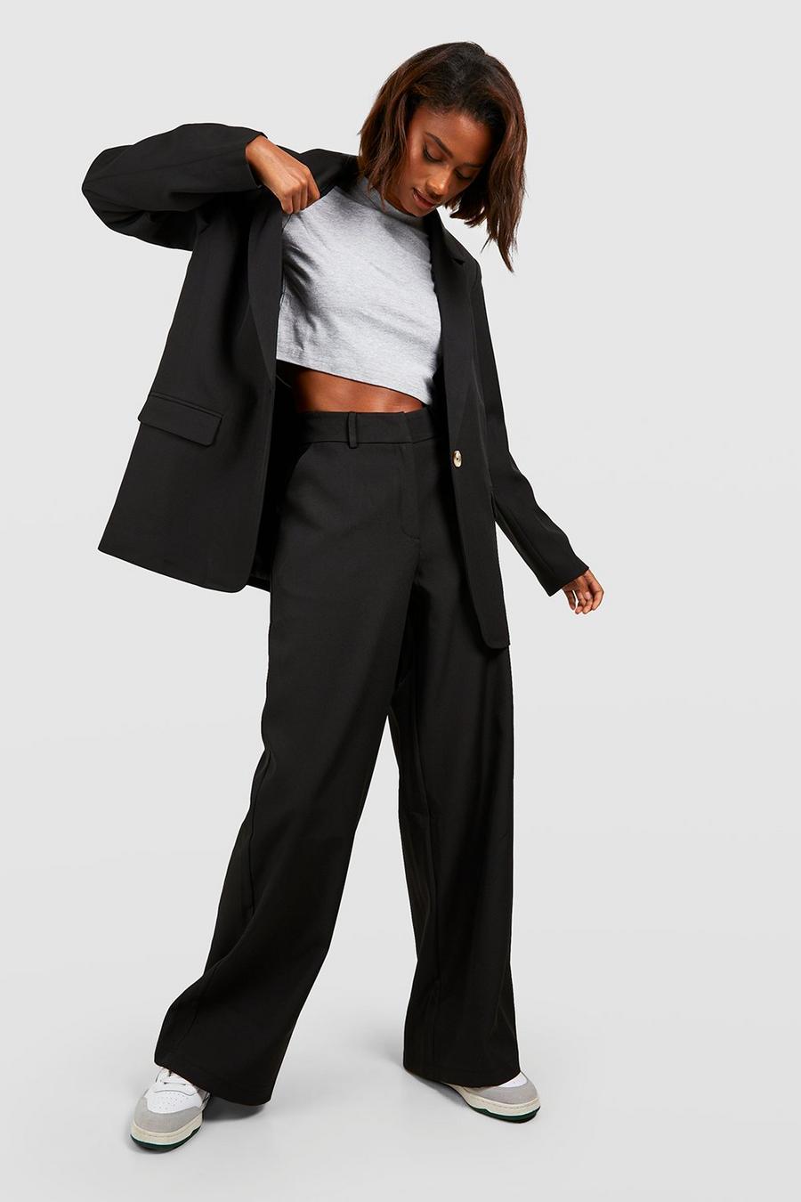 Black Straight Leg Relaxed Fit Tailored Pants