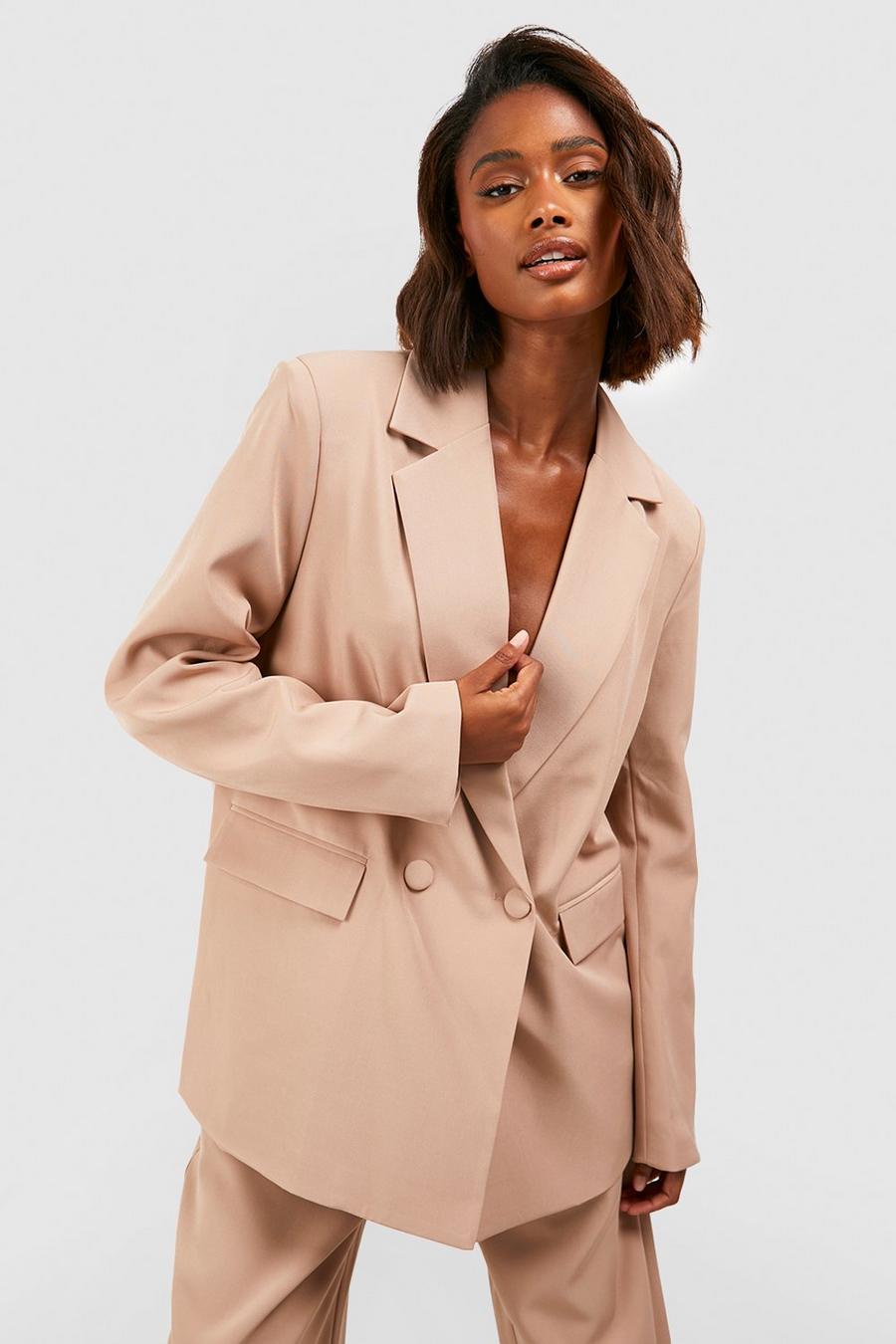 Camel Double Breasted Relaxed Fit Blazer image number 1