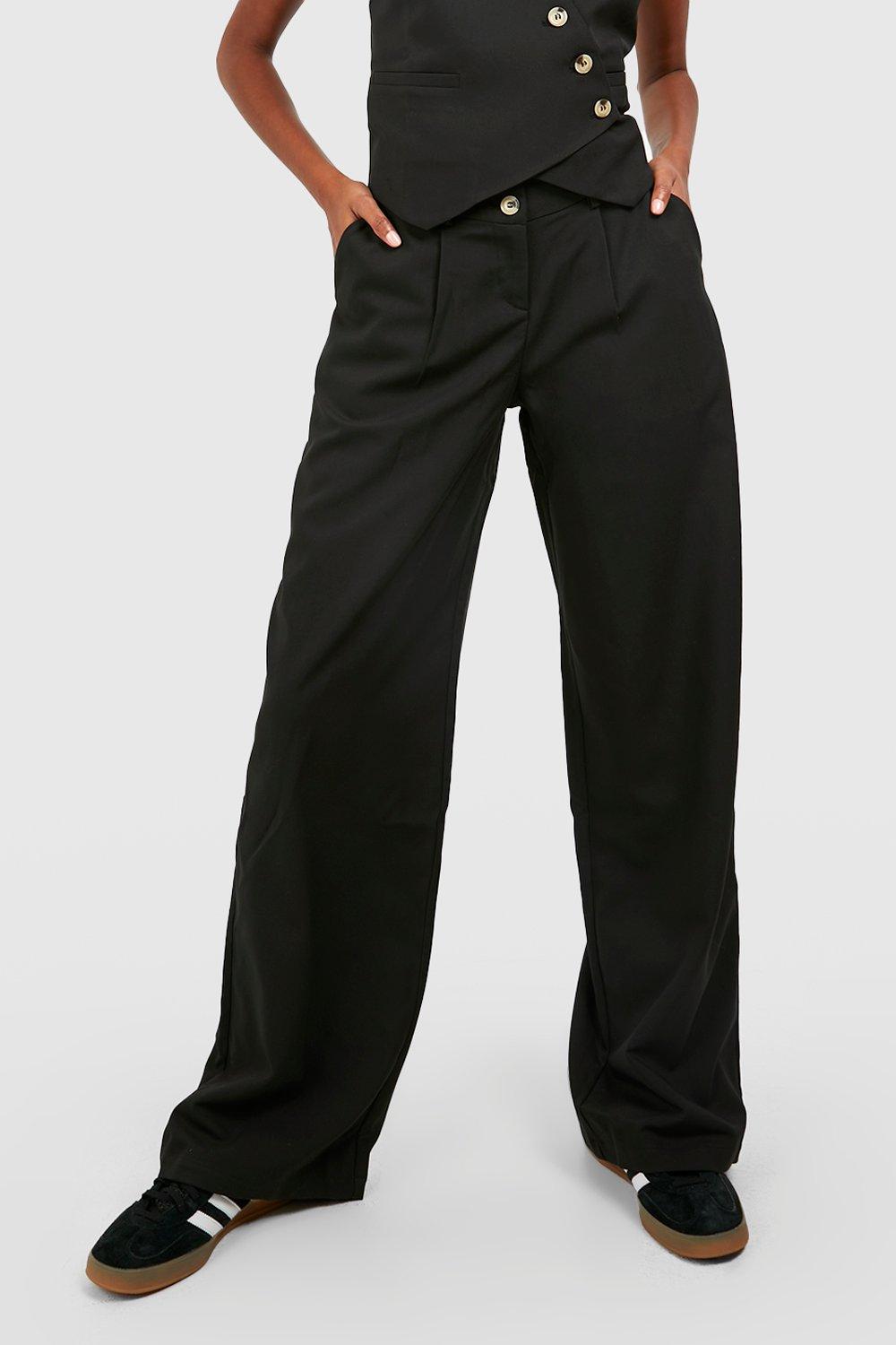 【THE MOZZ】Posing Two Tuck Slacks Women's Classic Straight Leg Trousers Woven Stretch Work