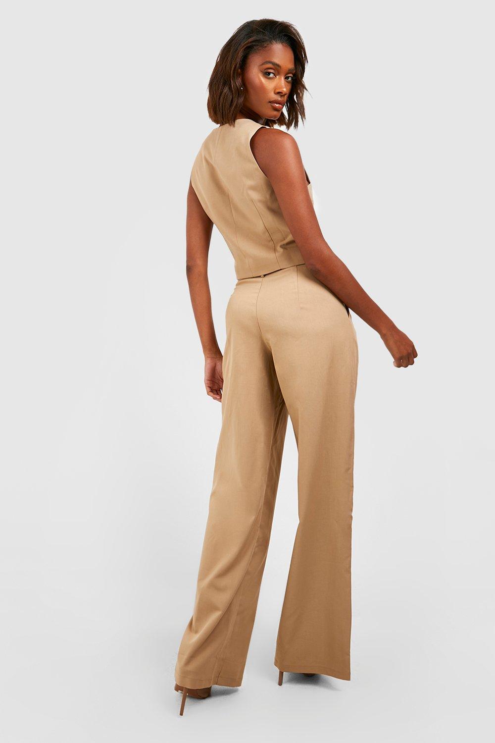 Mock Horn Double Button Wide Leg Tailored Trousers boohoo