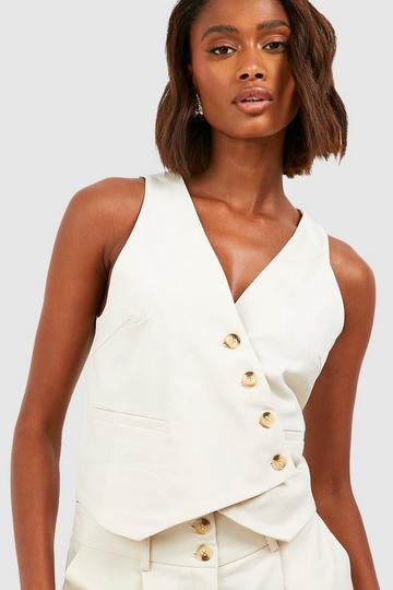 Mock Horn Asymmetric Tailored Waistcoat ecru