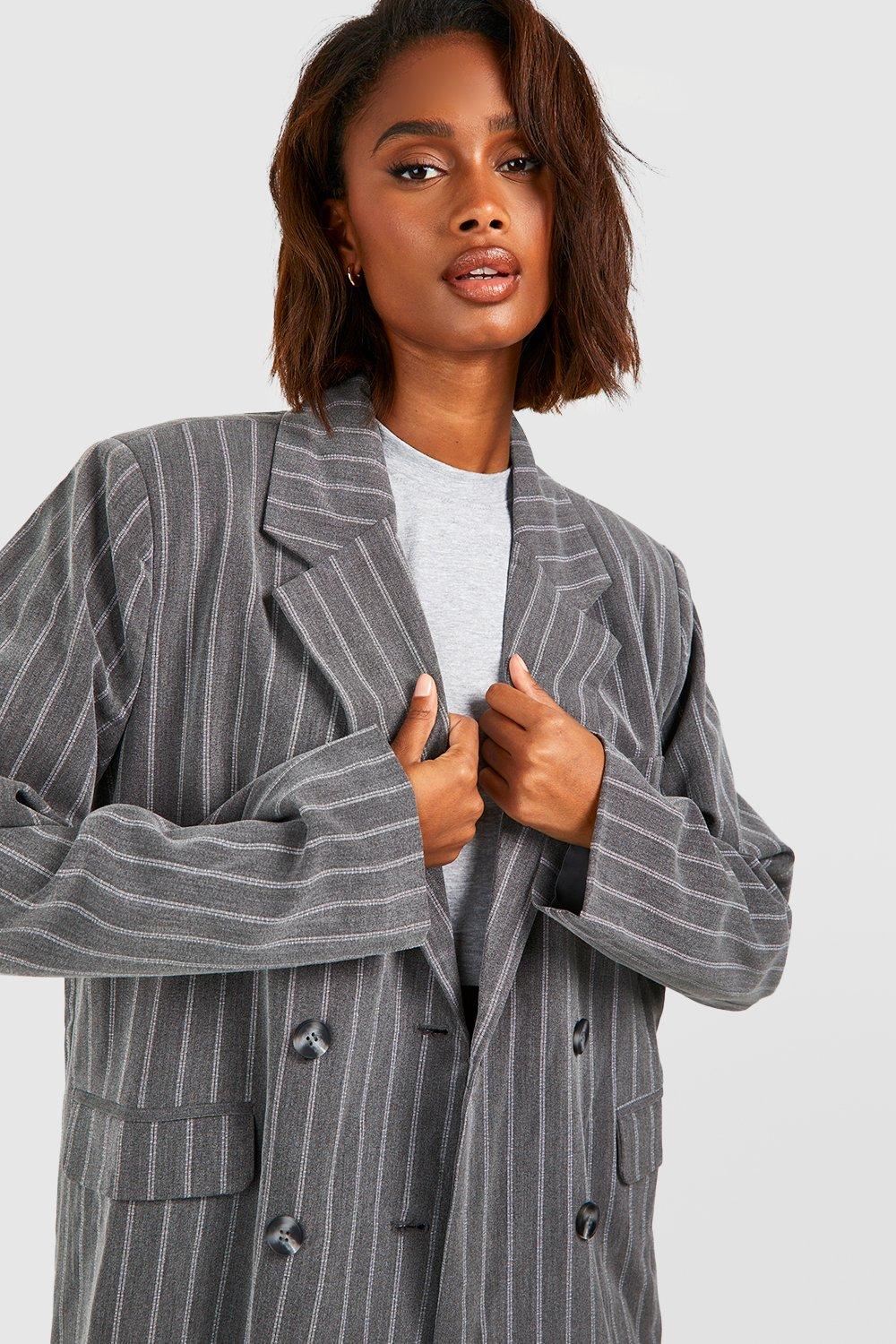 Blazer de costume oversize rayures fines boohoo